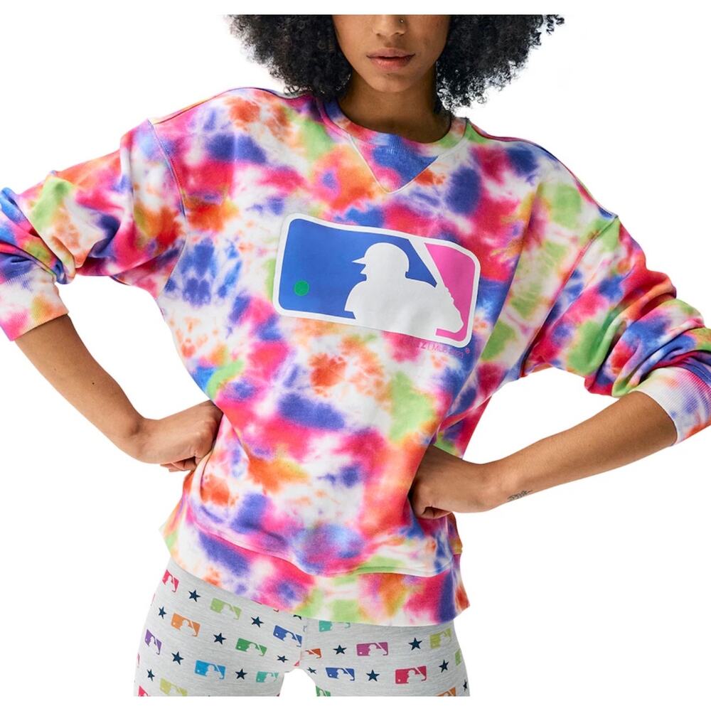 New Women's MLB Batterman Terez Neon Tie-Dye Pullover Sweatshirt M $170 - Picture 3 of 6